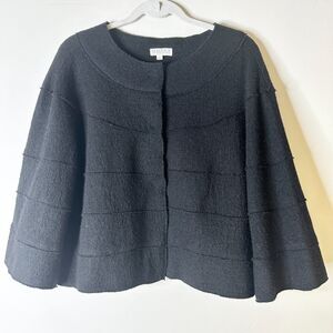 JOSEPH A. Jacket Women L Black 100% Wool A-Line Flared Cardigan Blazer Tiered